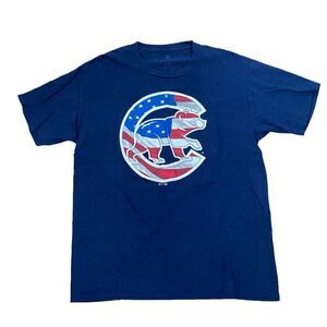 Cubs Baseball T-Shirt with Chris Bryant 17 Size Large Blue USA Flag Design